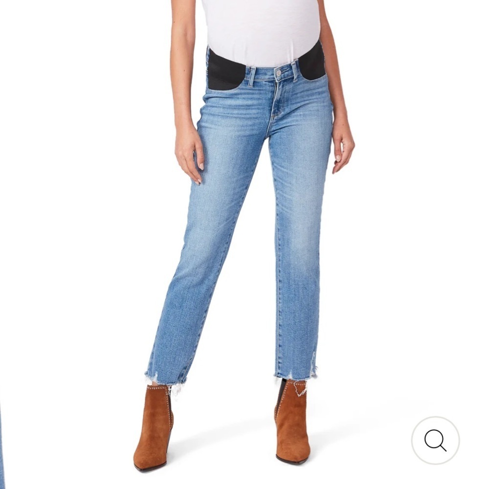 Paige Cindy Boyfriend Maternity Jeans Blue stretch straight leg Revolve NWT 27